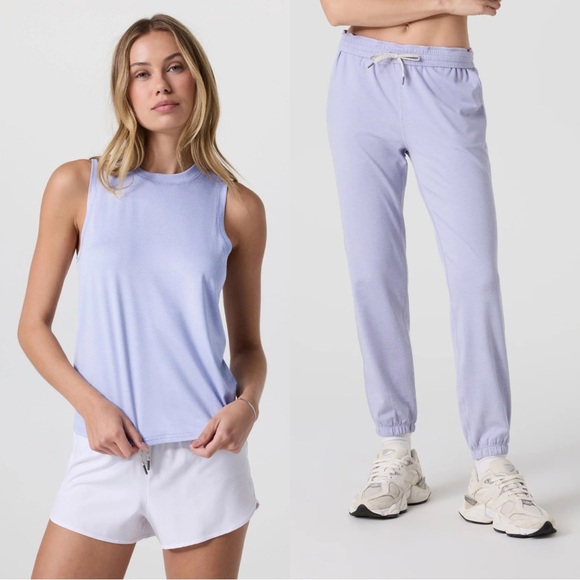 Vuori Lavender Mist Heather Running Set Boyfriend Joggers and Energy Top - Picture 1 of 16